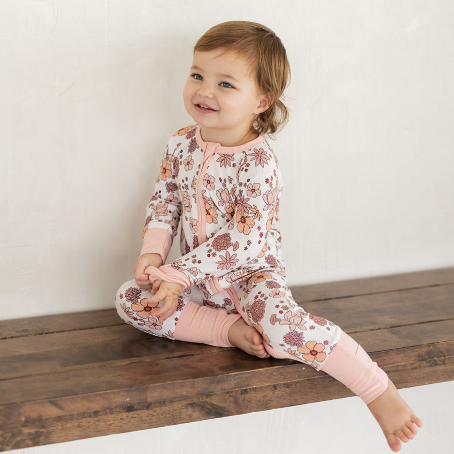 Gorgeous Floral Print Ruffle Zipper Baby Jumpsuit