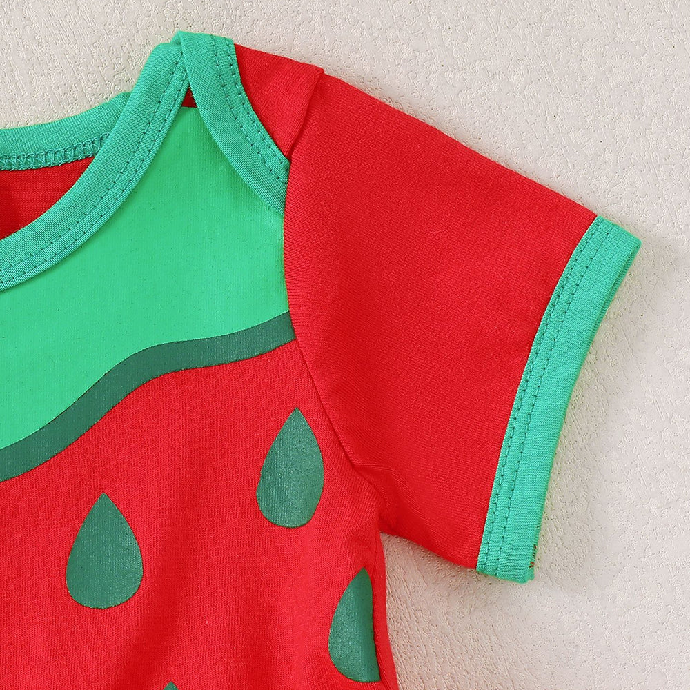 2PCS Lovely Watermelon Seed Print Short Sleeve Baby Romper
