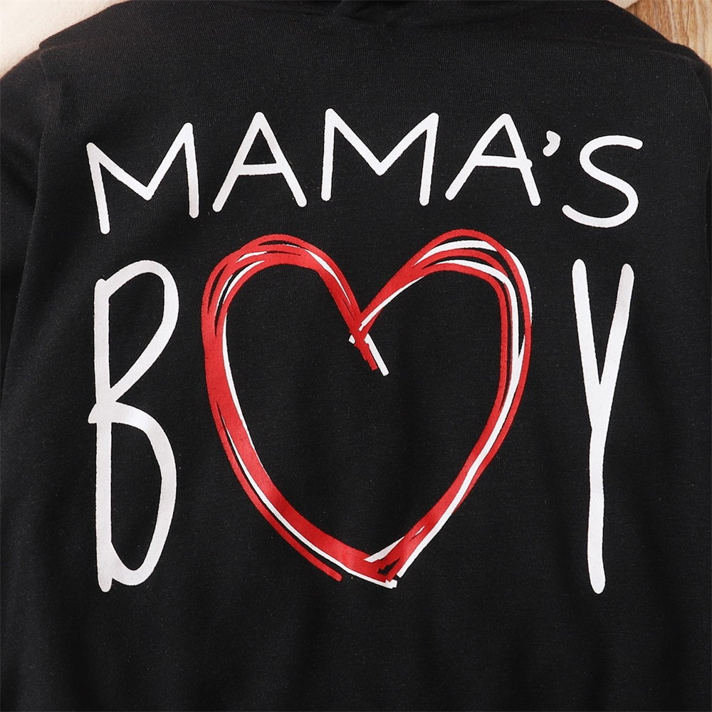2PCS Mama's Boy Letter Print Long Sleeve Hooded Baby Set