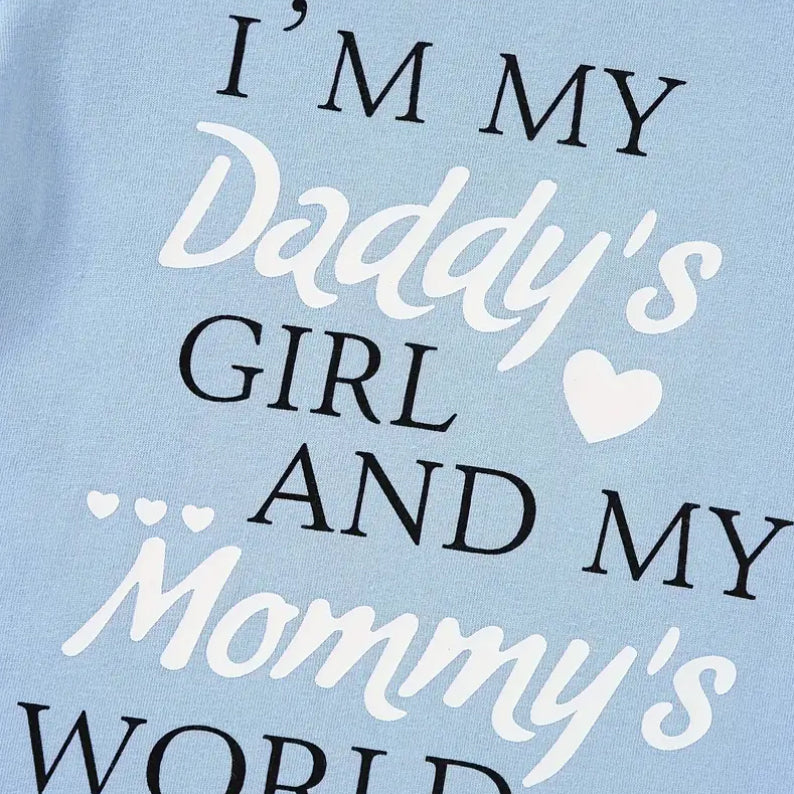 3PCS I'm My Daddy's Girl and My Mommy's World Letter Floral Print Baby Set