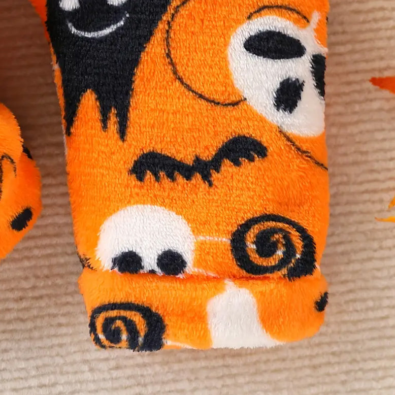Halloween Pumpkin Print Thickened Plush Hooded Long Sleeve Baby Jumpsuit