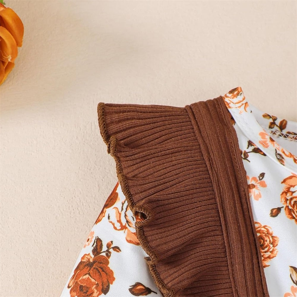 2PCS Trendy Floral Printed Long Sleeve Baby Jumpsuit