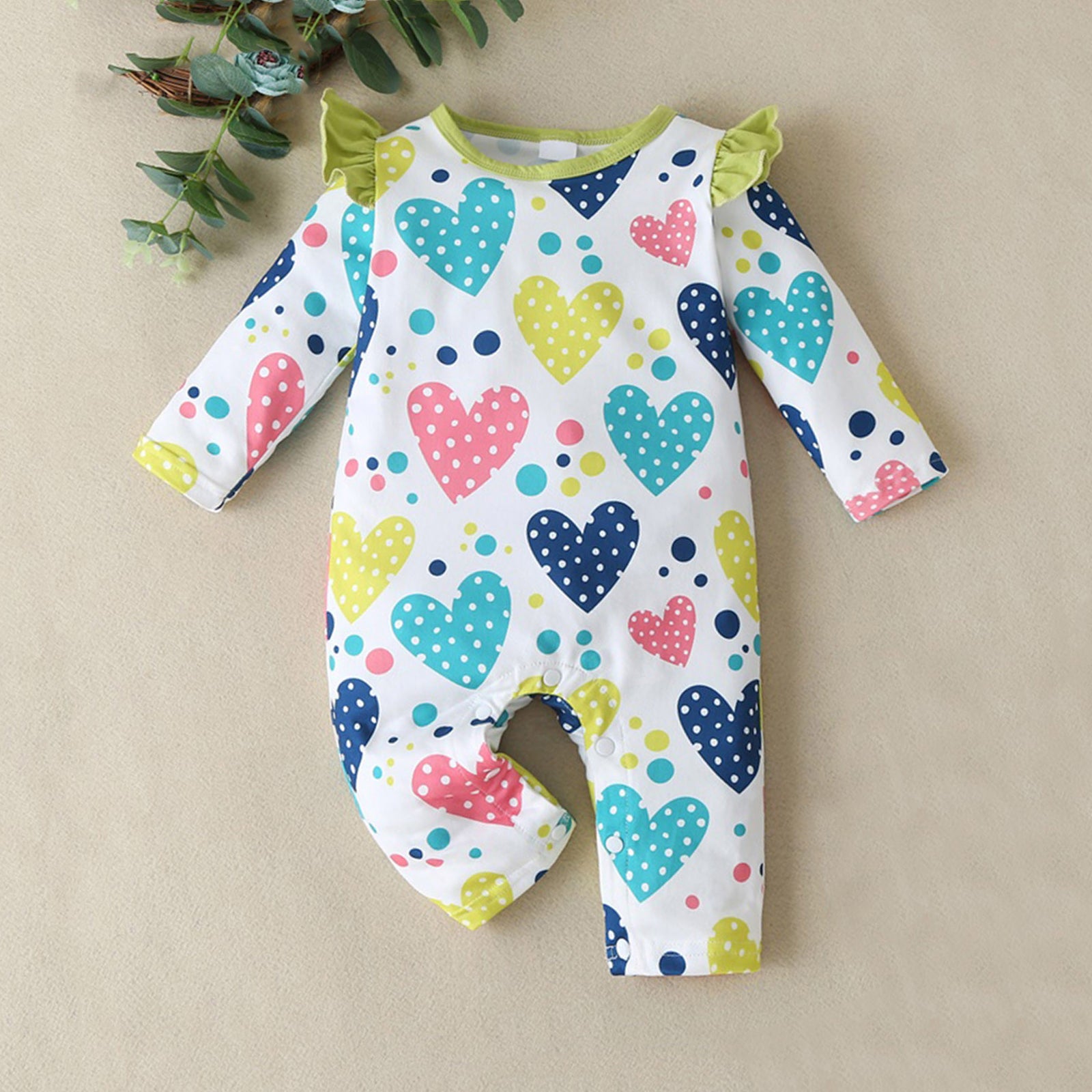 Vibrant Heart Printed Long Sleeve Baby Girl Jumpsuit