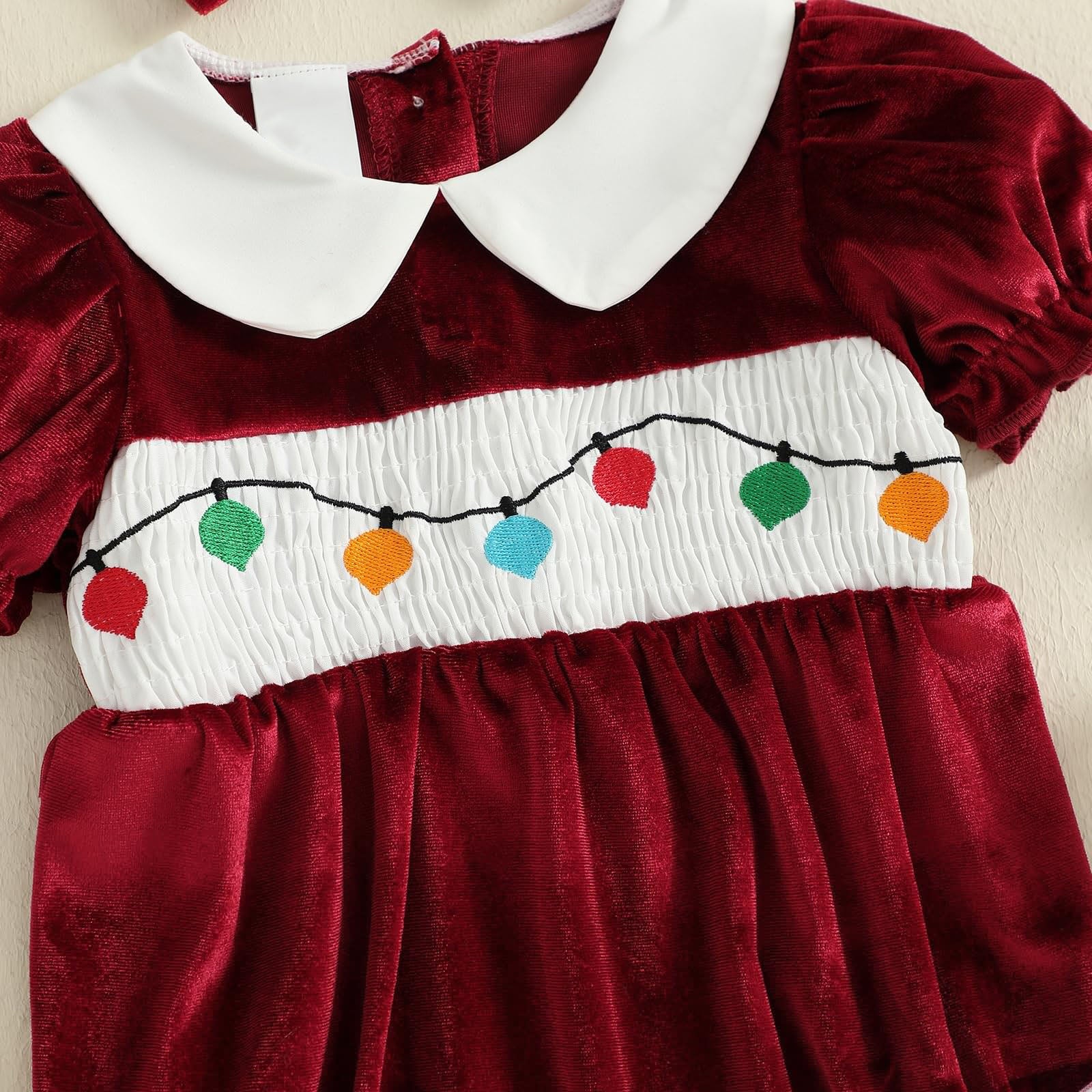 2PCS Christmas Plaid Printed Solid Color Velvet Baby Romper