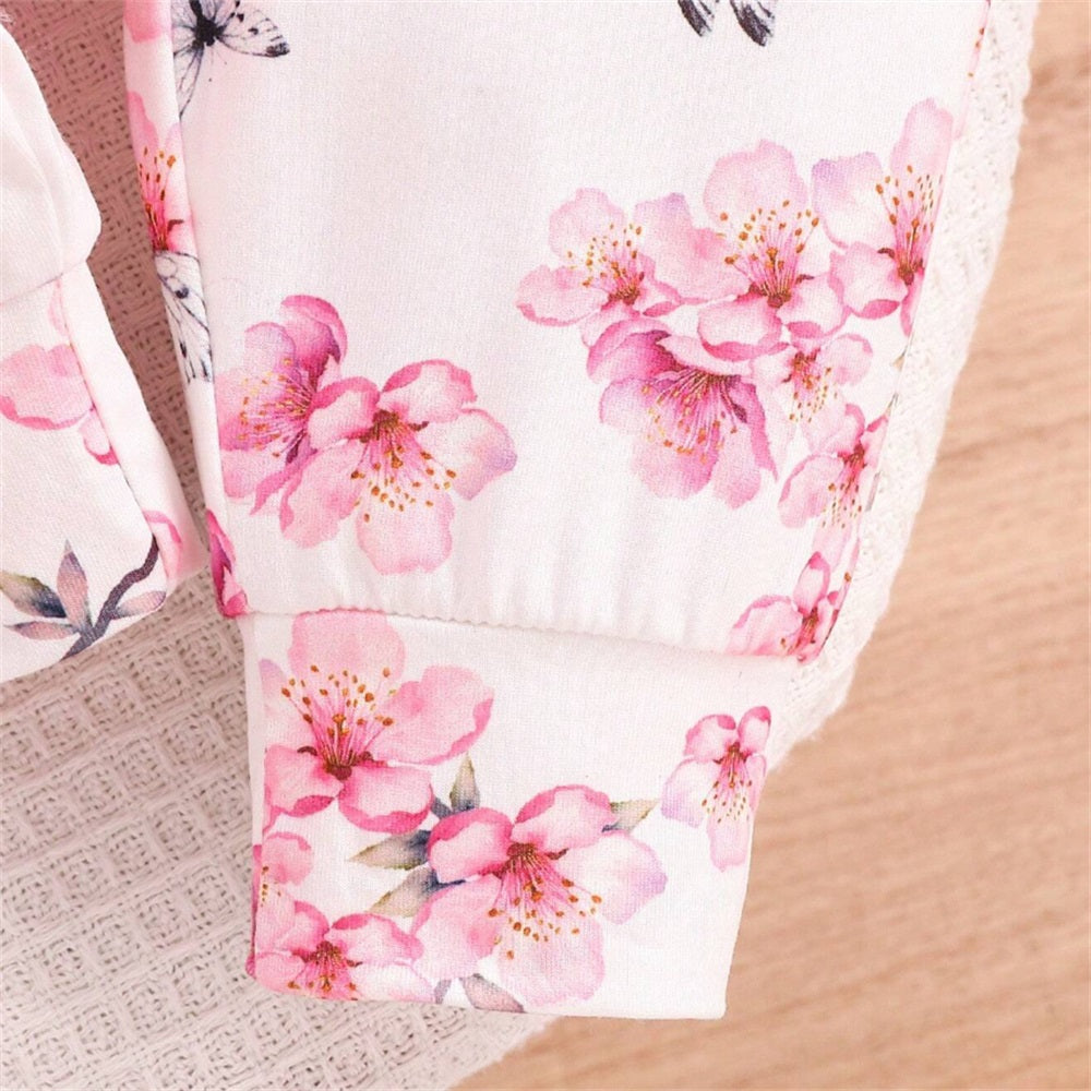 2PCS Sweet Floral Print Rib Long Sleeve Baby Set