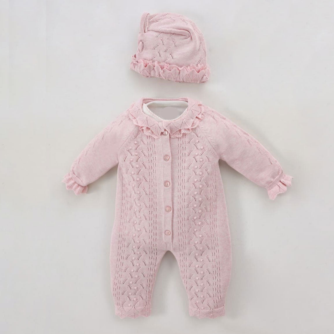 2PCS Sweet Solid Color Knit Long Sleeve Baby Girl Jumpsuit
