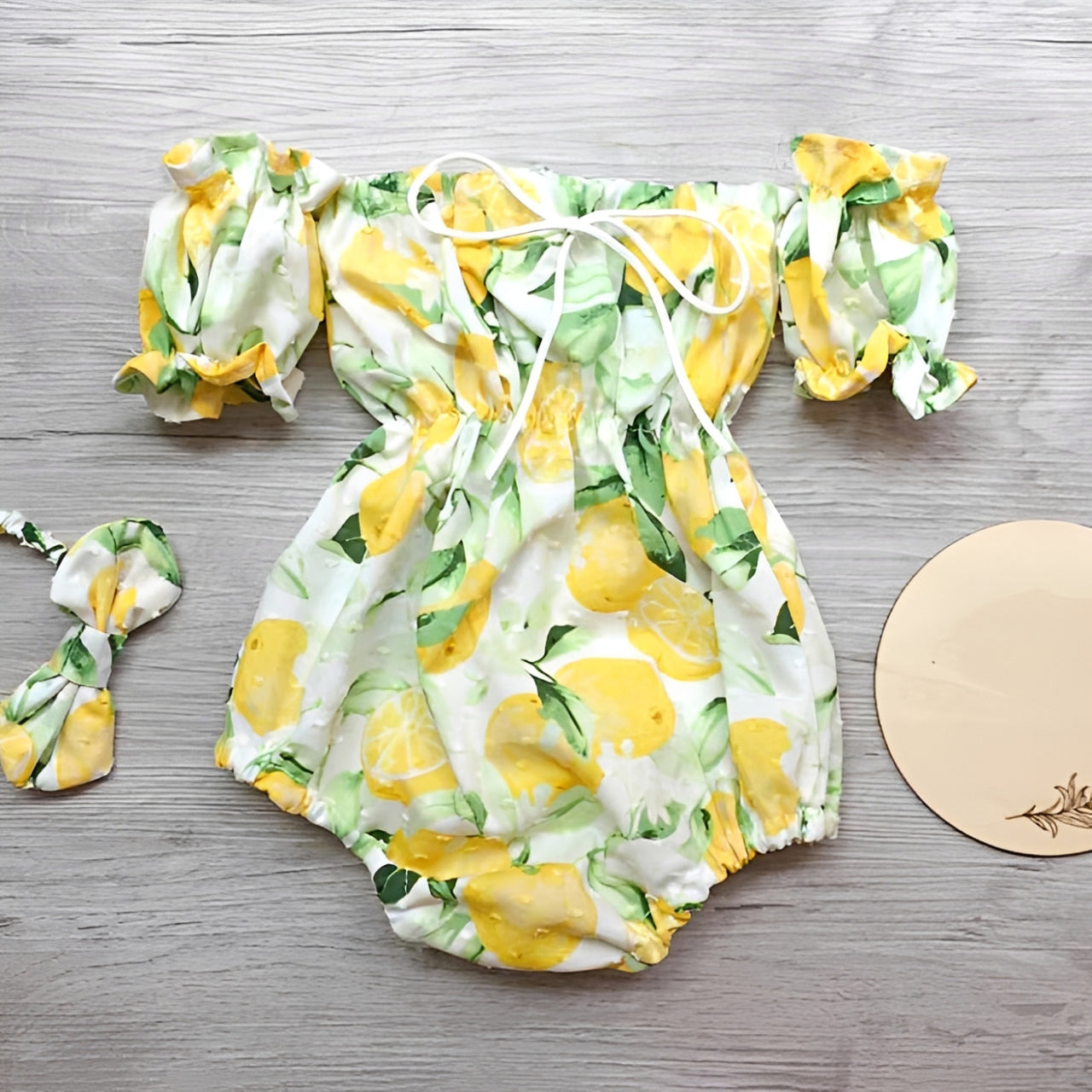 2PCS Lovely Lemon Print Short Sleeve Baby Romper