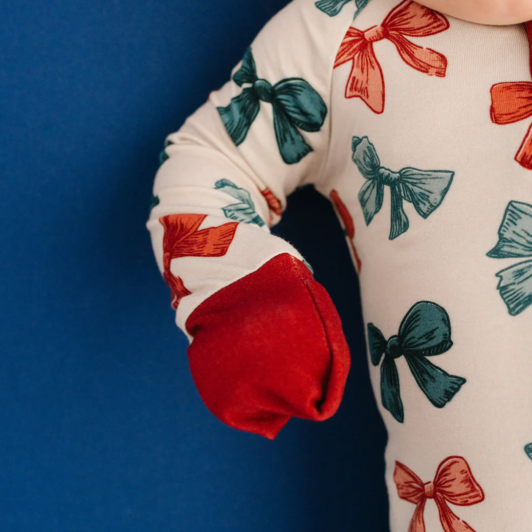 2PCS Pretty Bow Print Long Sleeve Zipper Baby Jumpsuit