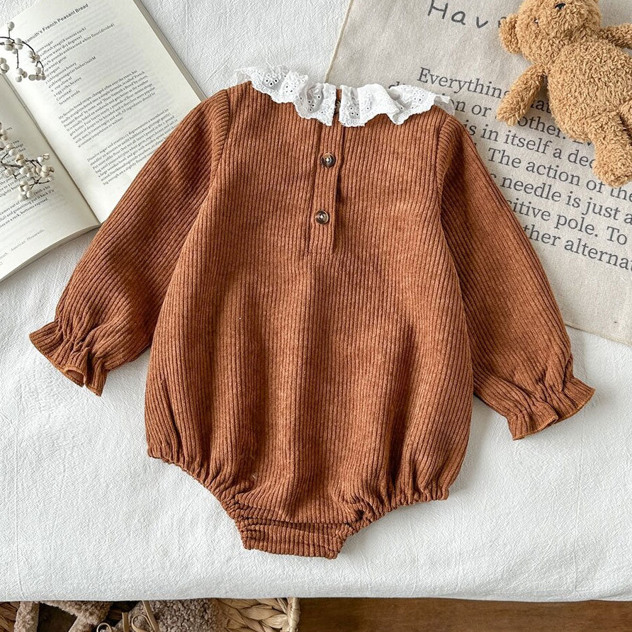 Lovely Bear Appliqué Long Sleeve Baby Romper