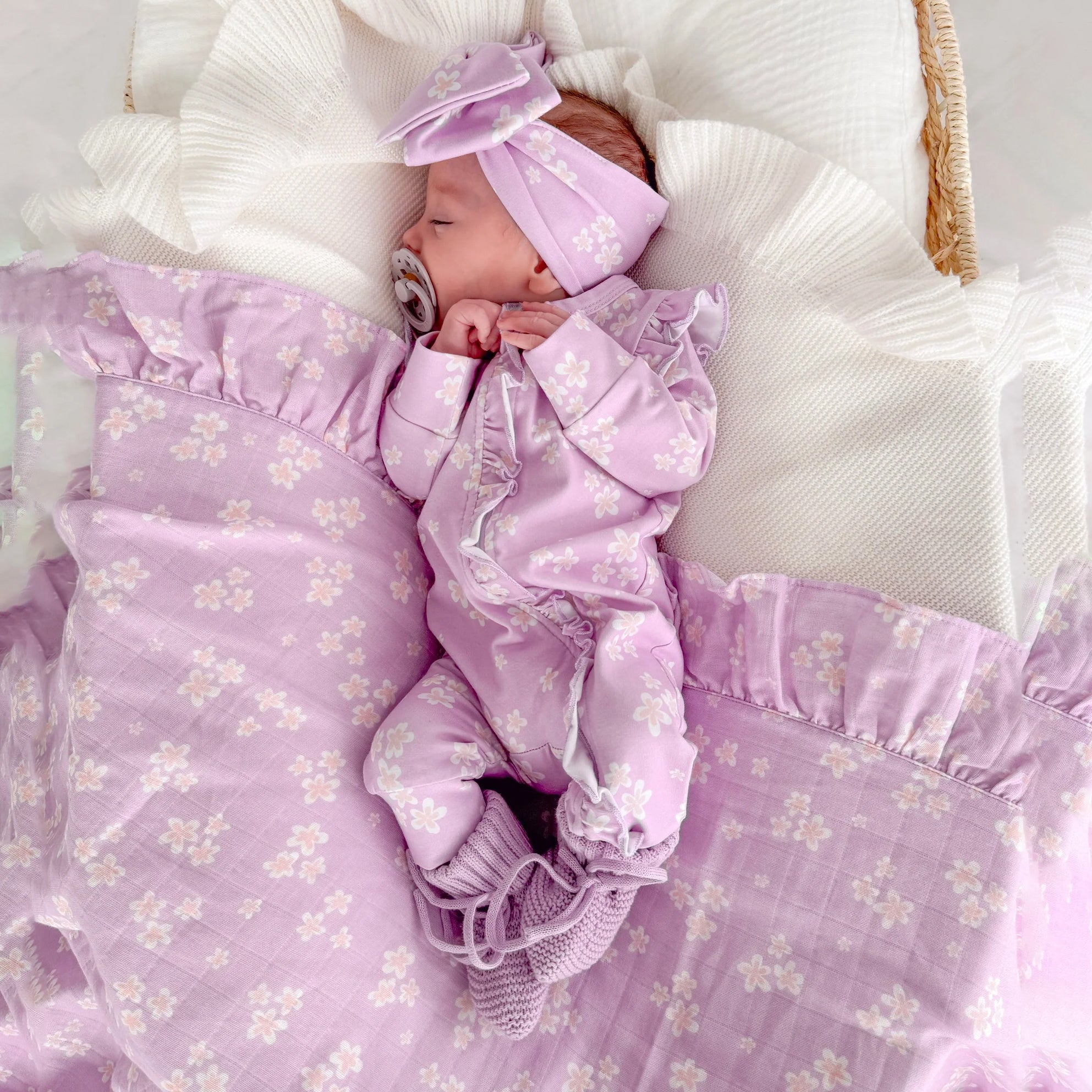 2PCS Grace Floral Printed Ruffle Zipper Baby Jumpsuit