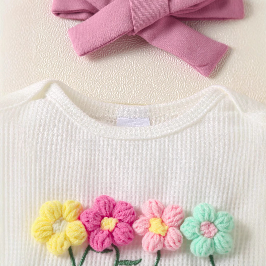 3PCS Lovely 3D Floral Print Long Sleeve Baby Girl Set