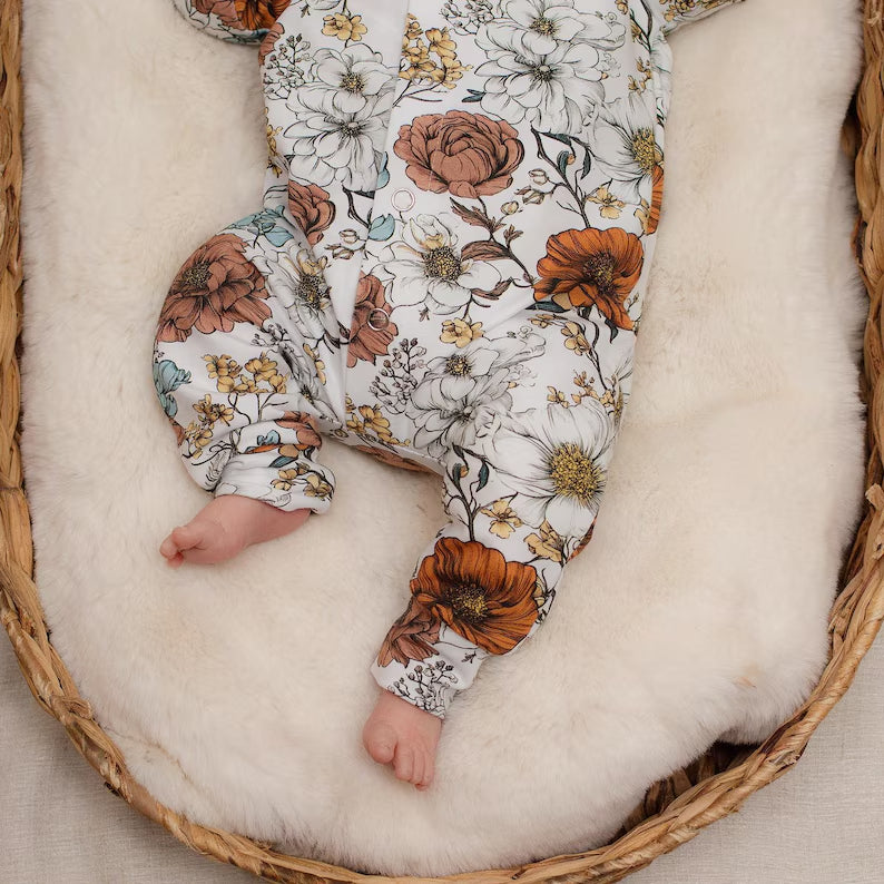 2PCS Comfy Floral Printed Long Sleeve Baby Jumpsuit