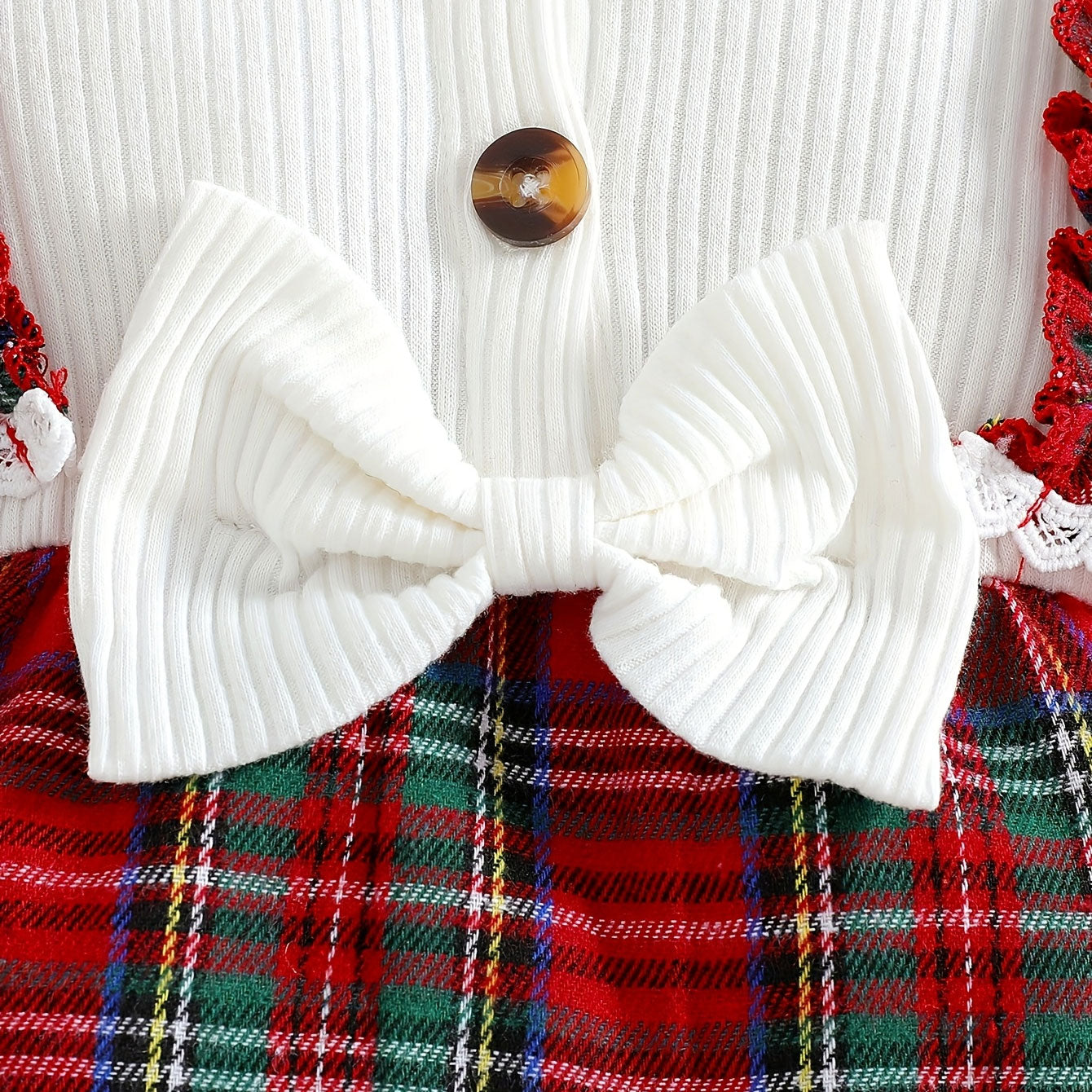 2PCS Christmas Faux-Layered Plaid Printed Long Sleeve Baby Jumpsuit