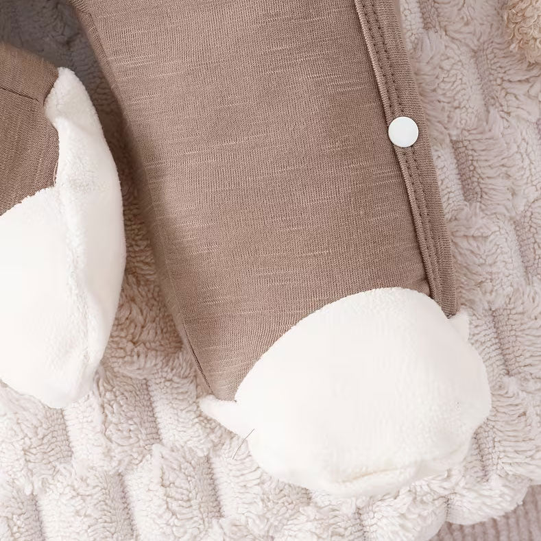 2PCS Bubbly Teddy Bear Appliqué Long Sleeve Baby Jumpsuit