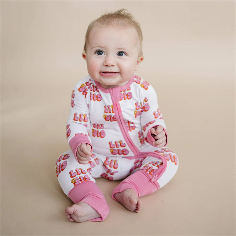 LIL SIS Letter Print Long Sleeve Zipper Baby Jumpsuit