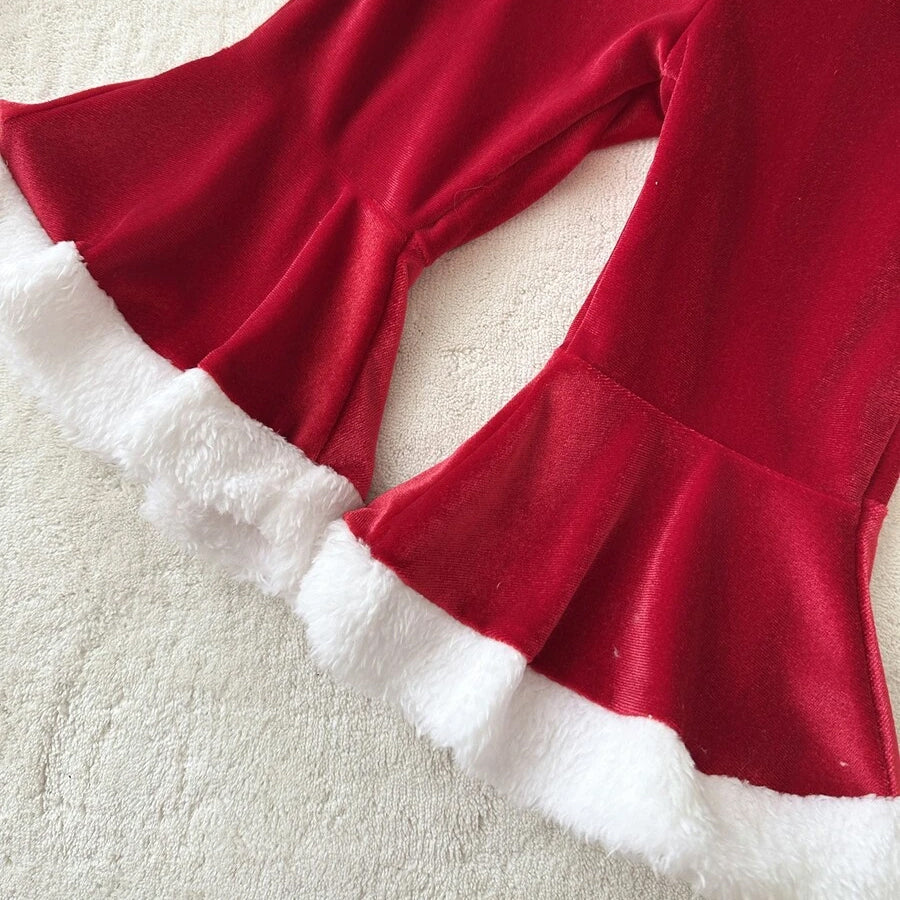 3PCS My 1st Christmas Letter Santa Embroidery Baby Girl Velvet Set