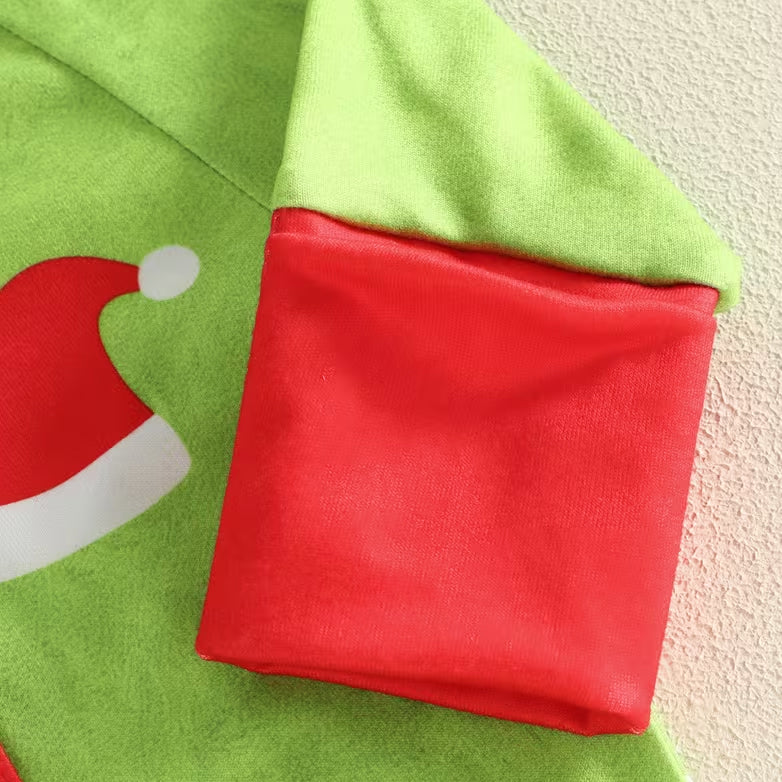 Lovely Santa Hat Printed Color Block Long Sleeve Zipper Baby Jumpsuit