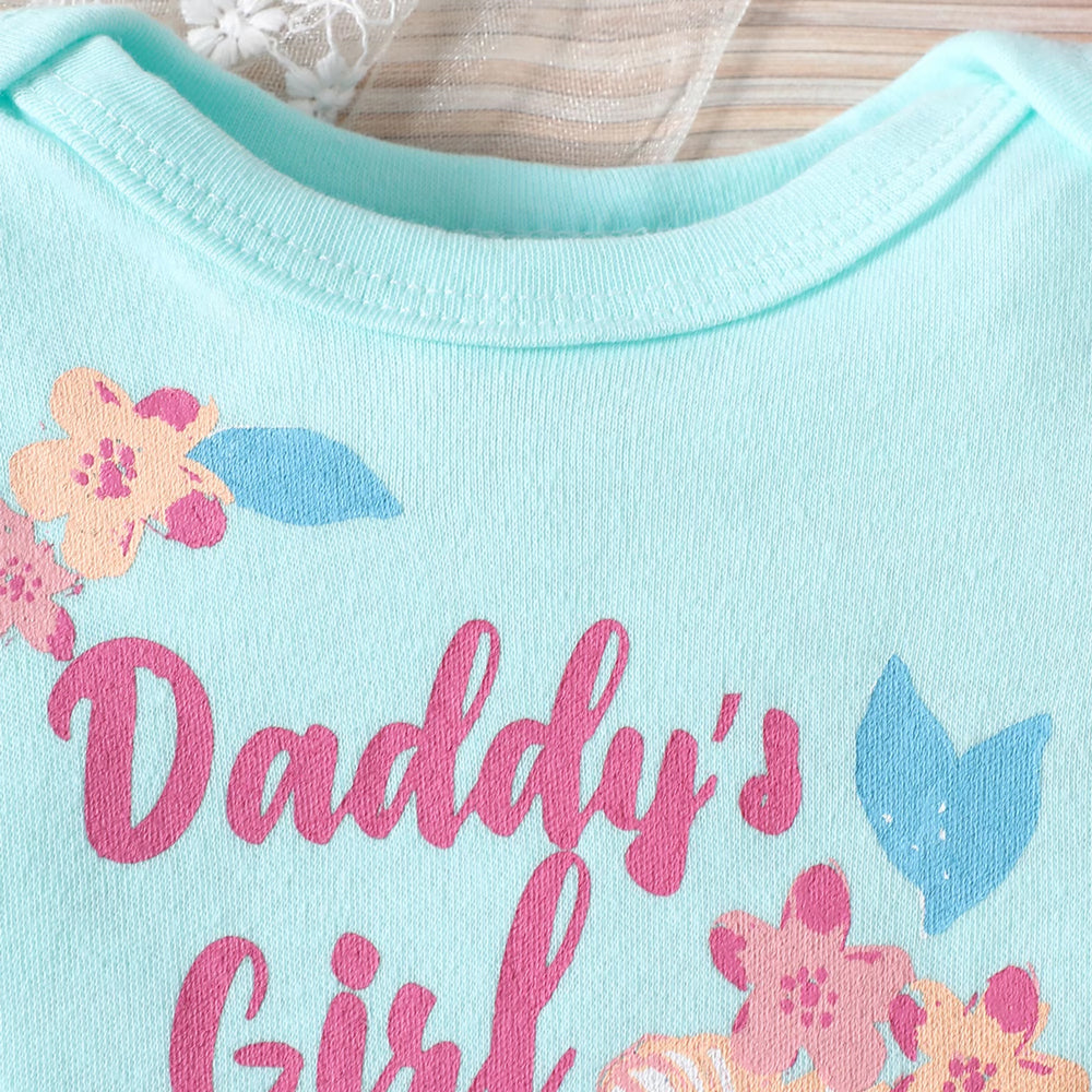 3PCS Daddy's Girl Letter Floral Print Short Sleeve Baby Set