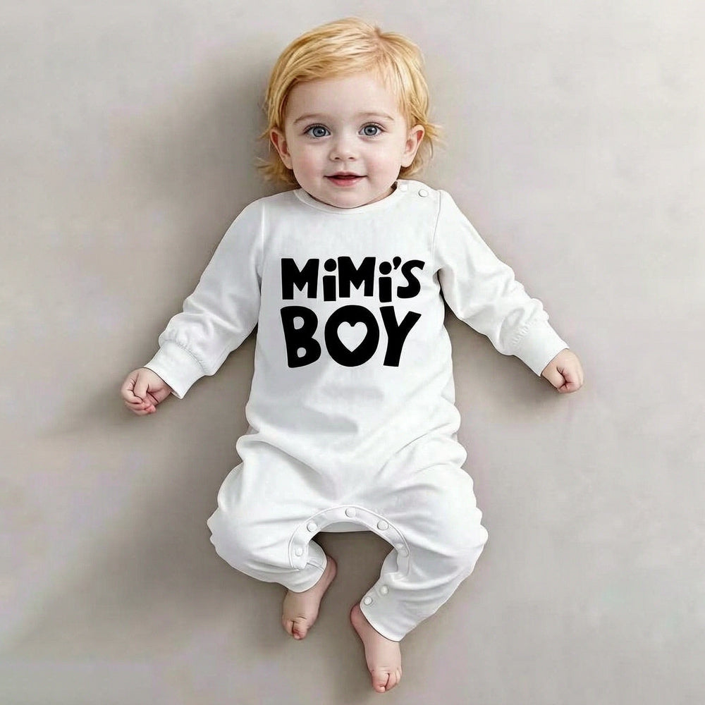 Casual Mimi's Boy Letter Heart Print Long Sleeve Baby Jumpsuit