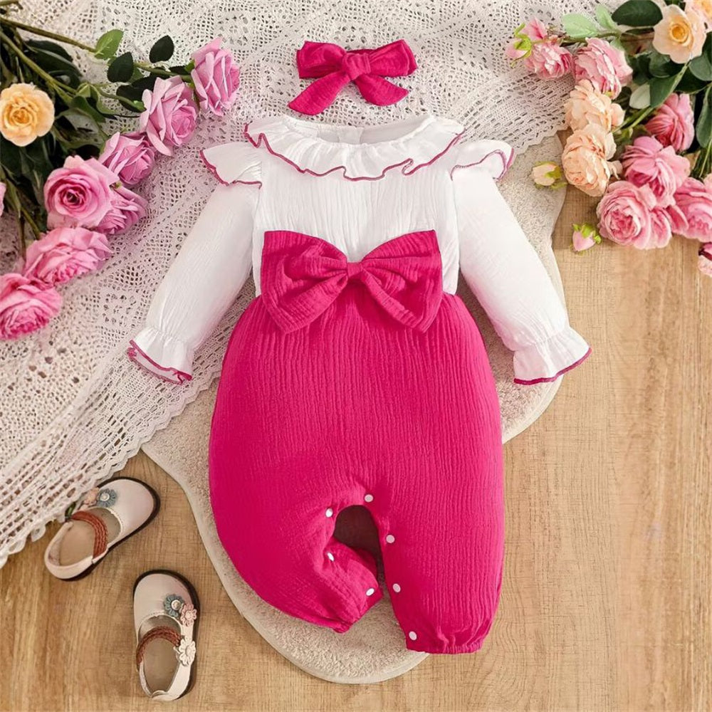 2PCS Stylish Color Clash Long Sleeve Baby Jumpsuit