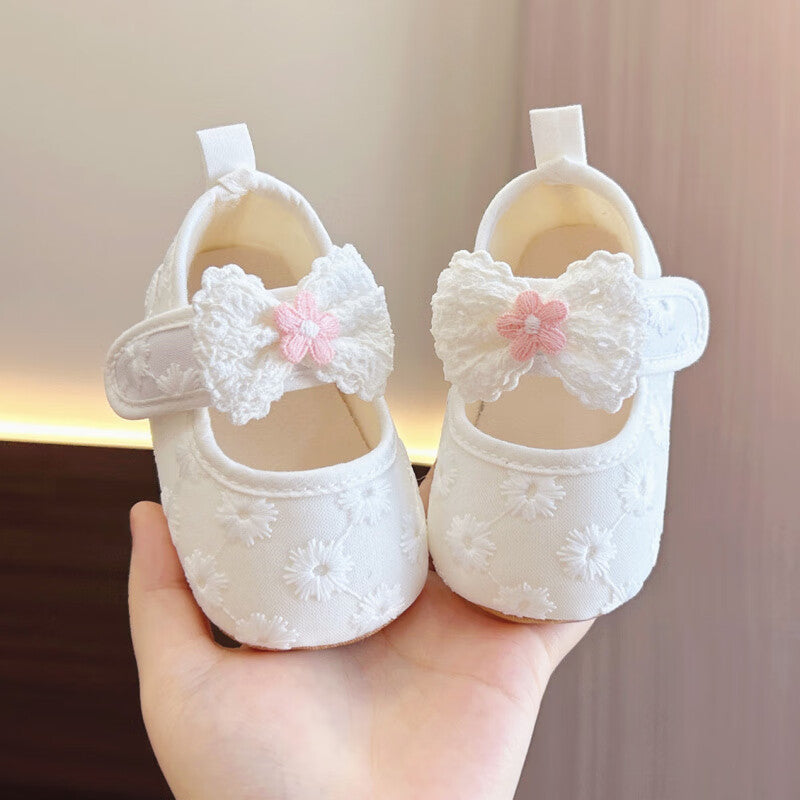 Sweet Bow Floral Lace Decor Soft Sole Baby Shoes
