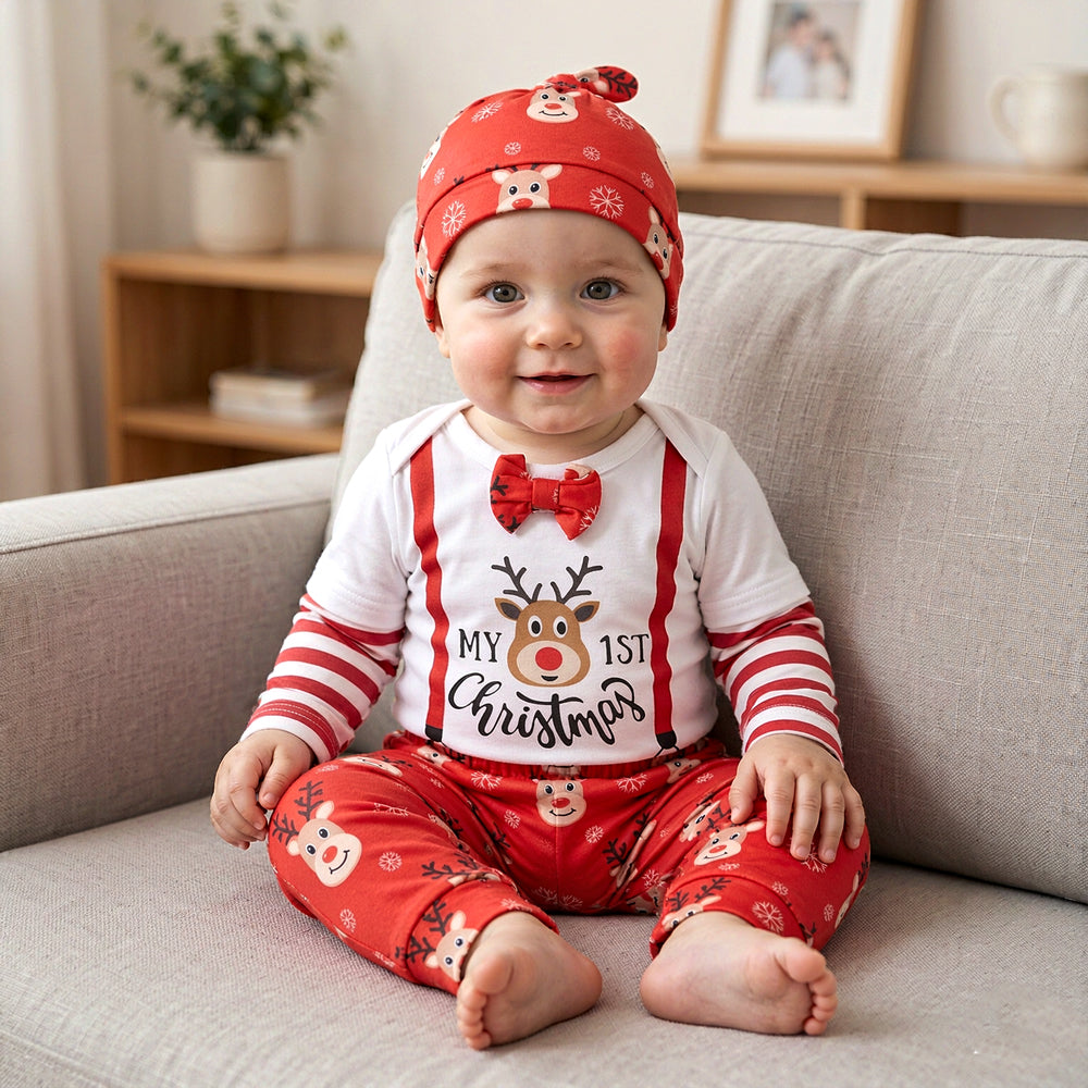 3PCS My 1st Christmas Letter Wapiti Print Baby Boy Set