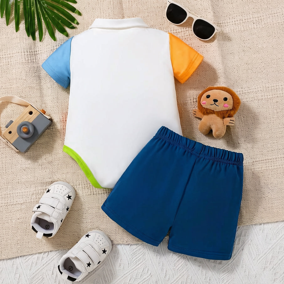 2PCS Cute Lion Tiger Printed Short Sleeve Baby Set