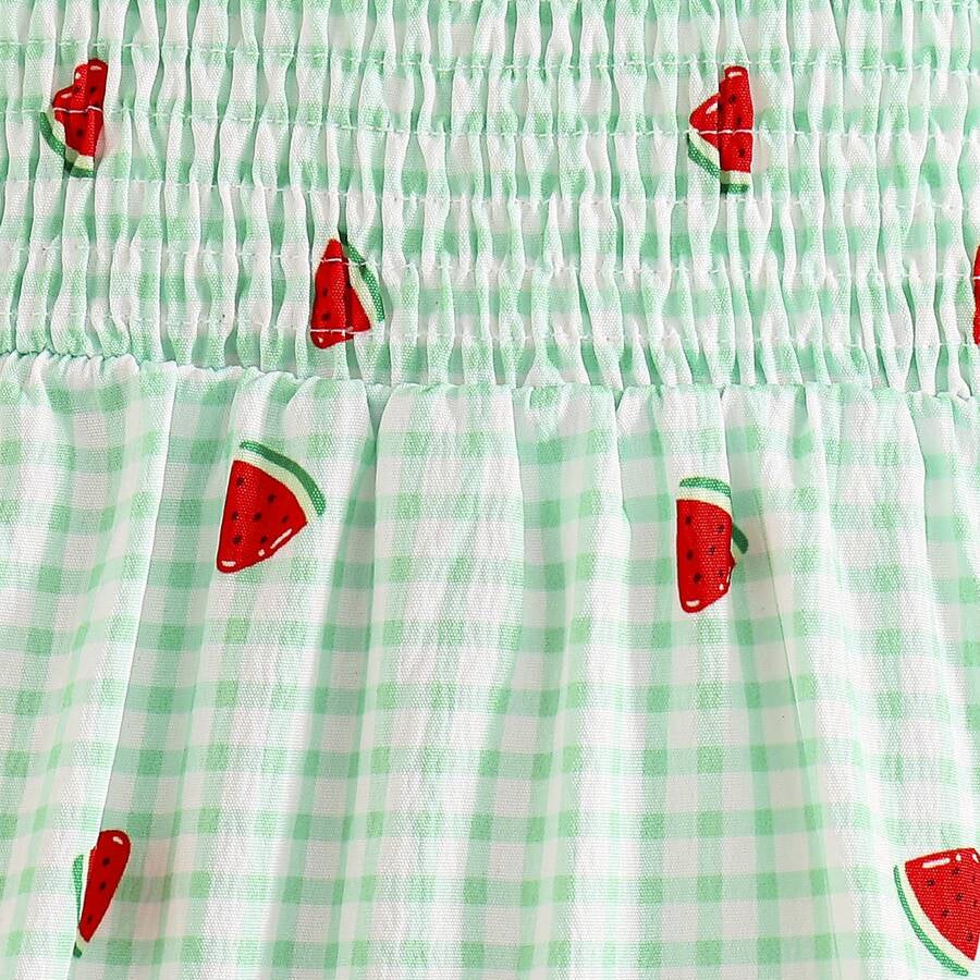 Lovely Watermelon Plaid Print Sleeveless Baby Jumpsuit