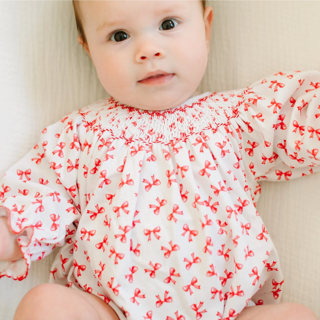 Allover Bow Print Long Sleeve Baby Romper