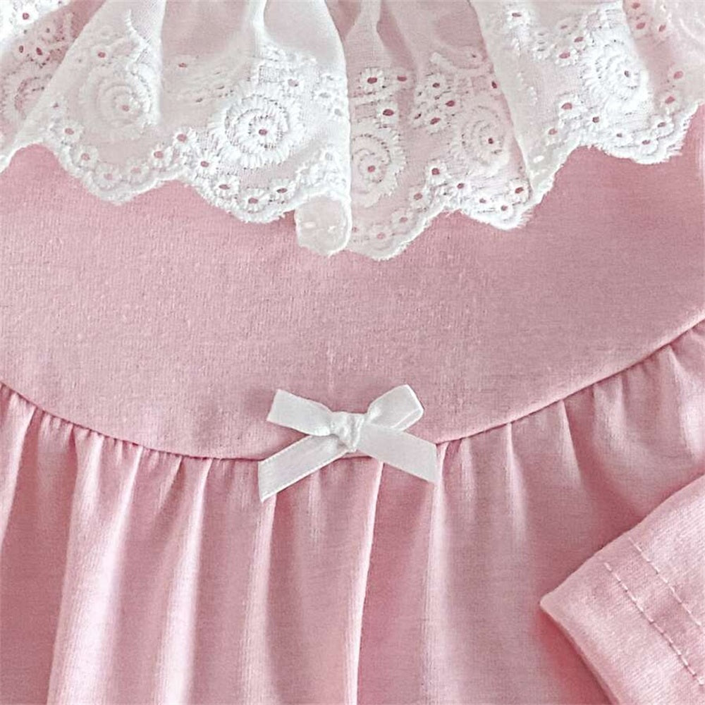 Winsome Solid Color Long Sleeve Lace Baby Girl Jumpsuit