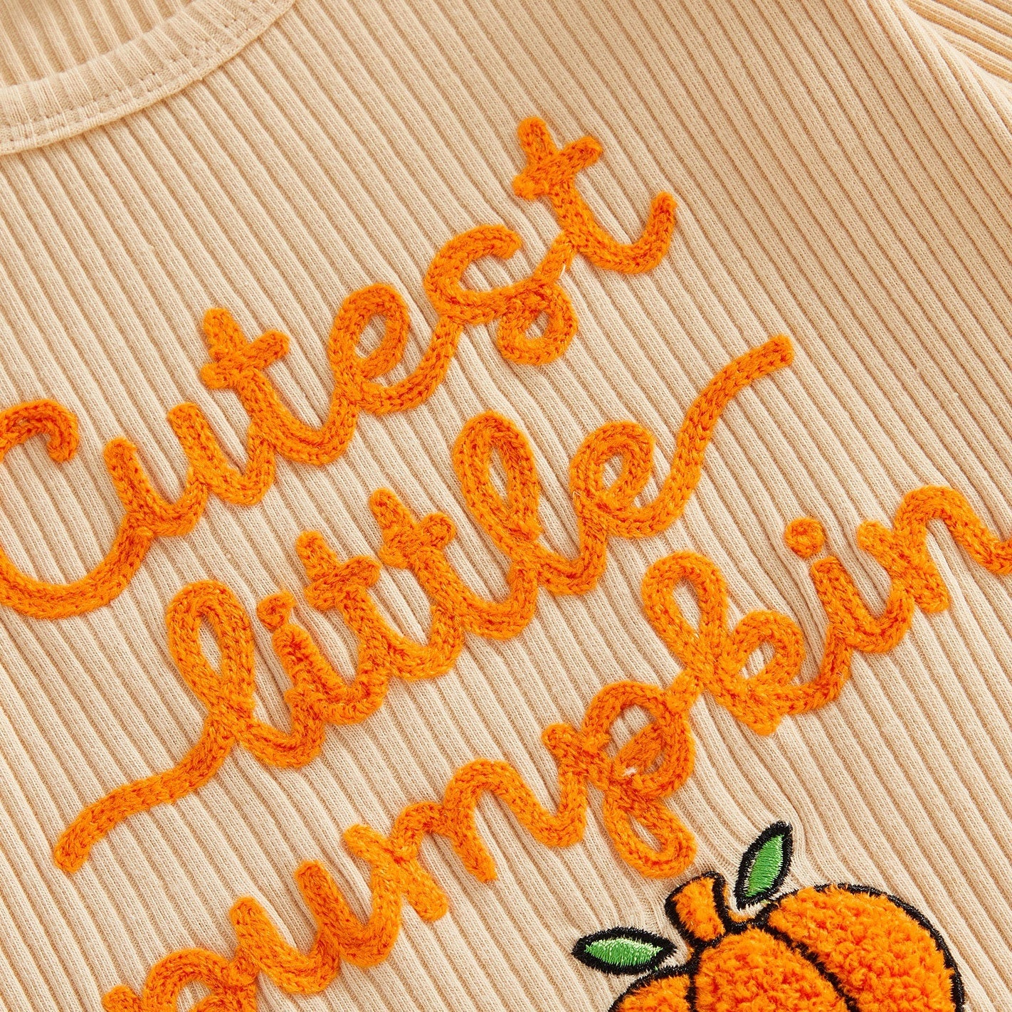 3PCS Halloween Letter Appliqué Pumpkin and Bow Printed Baby Set