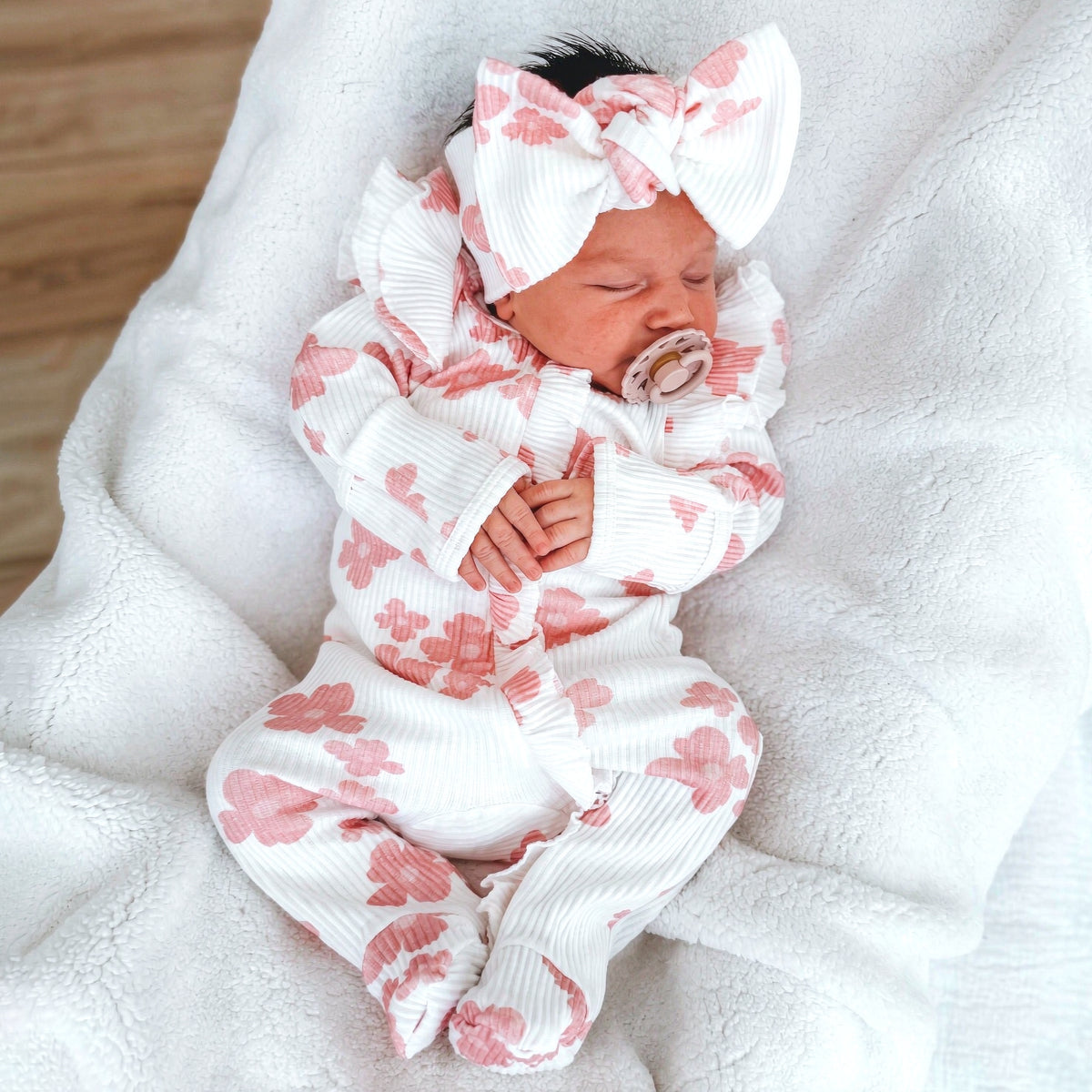 Charming Baby Girl Floral Print Ruffle Long Sleeve Zipper Jumpsuit