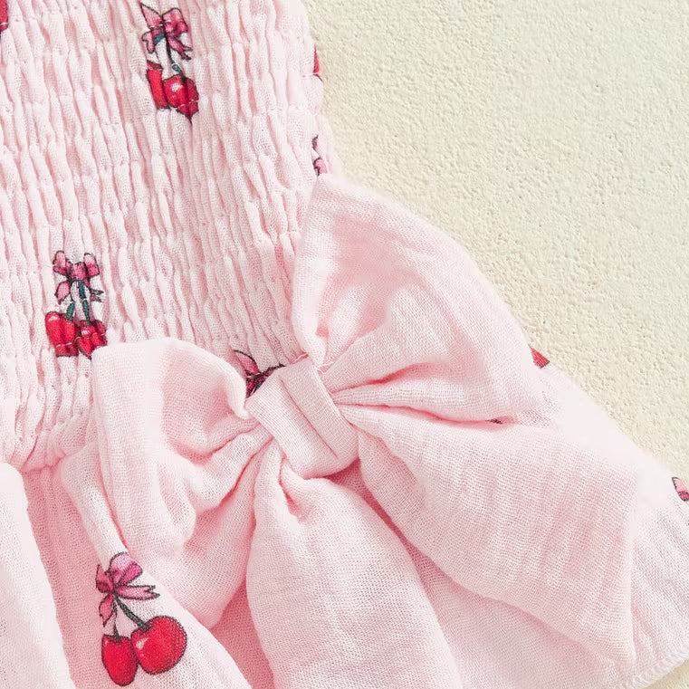 2PCS Summer Cherry Printed Ruffled Fly Sleeve Baby Set