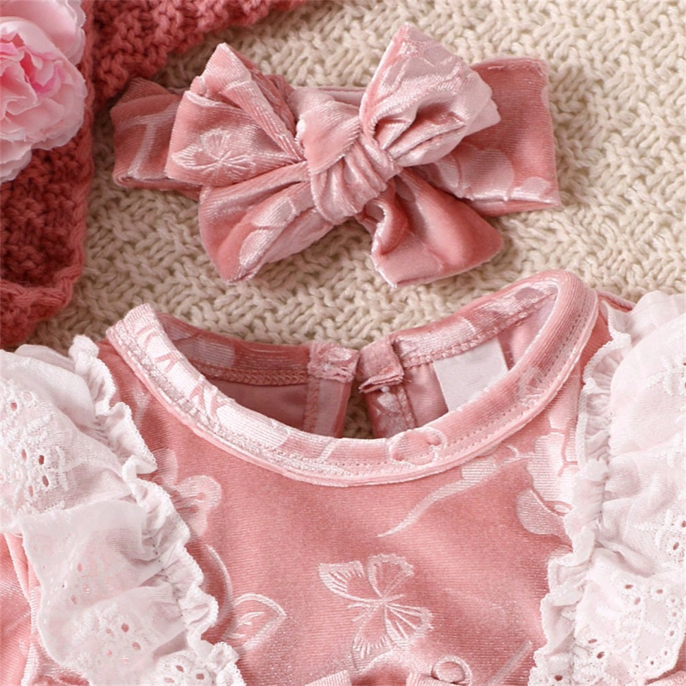 2PCS Floral Jacquard Long Sleeve Baby Jumpsuit