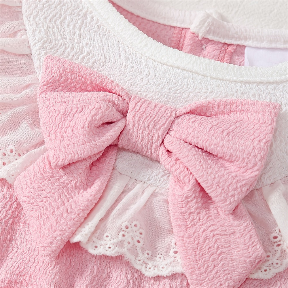 2PCS Sweet Solid Color Bubble Sleeve Mesh Baby Romper