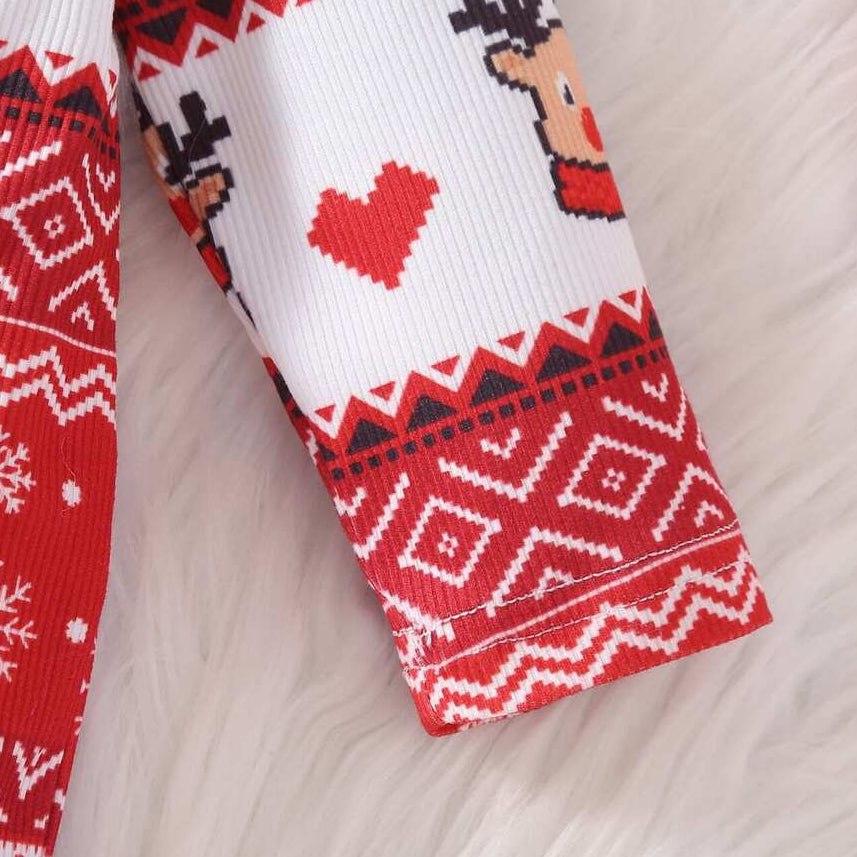 2PCS Cute Reindeer Snowflake Print Long Sleeve Baby Jumpsuit
