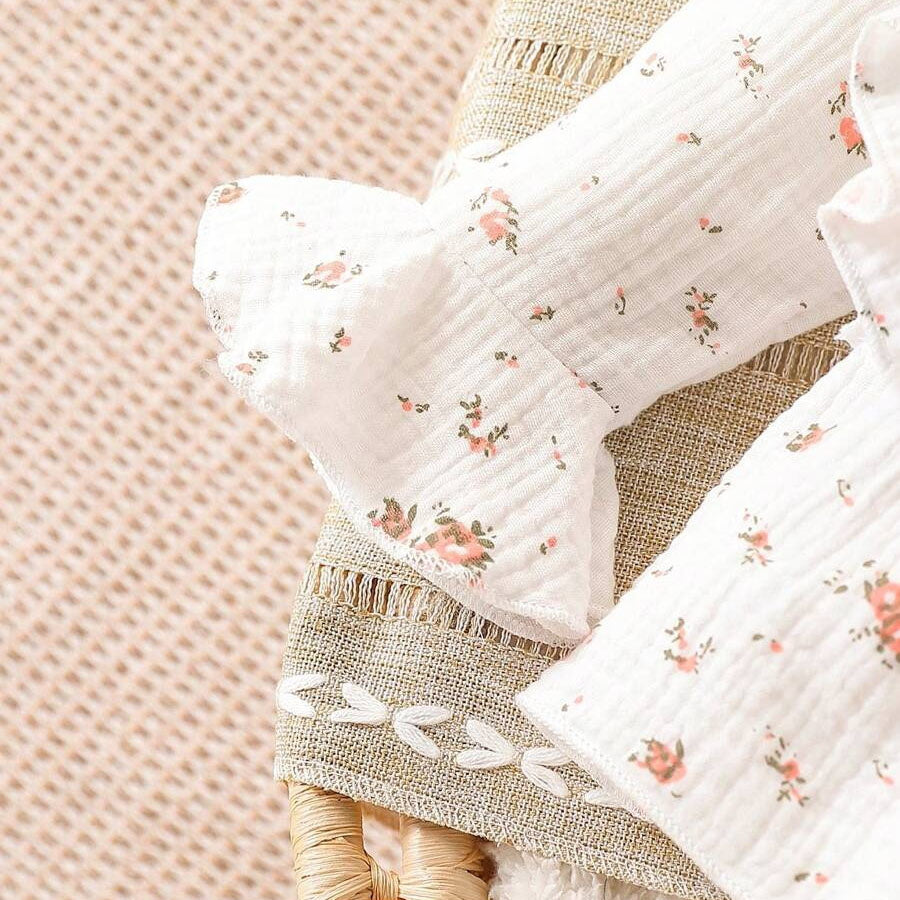 3PCS Floral Printed Bow Long Sleeve Baby Girl Romper