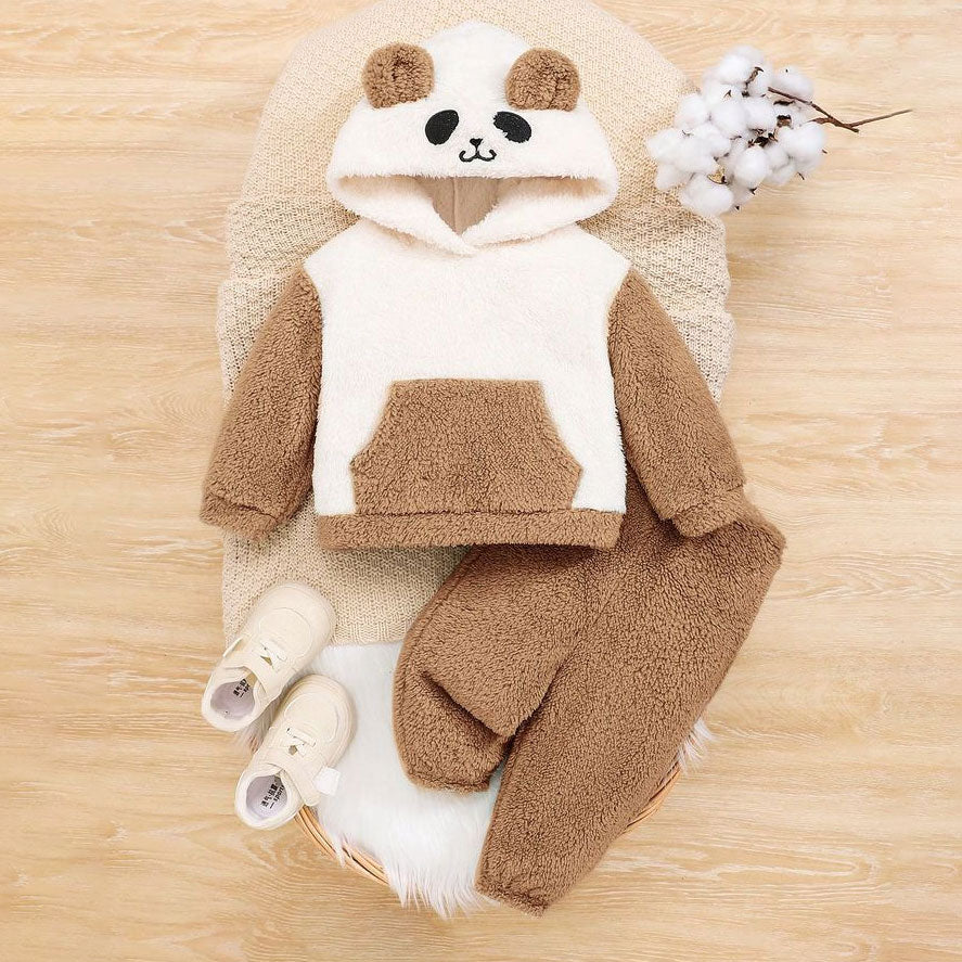 2PCS Panda Baby Hoodie Set – Cozy Sherpa Top & Pants