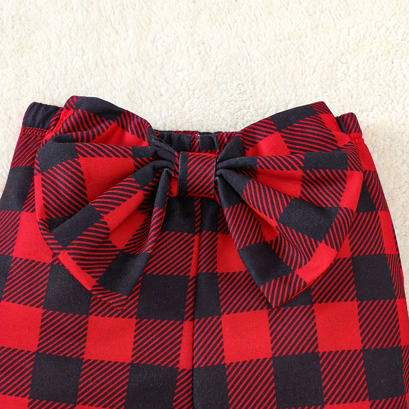 3PCS Christmas Santa Claus Appliqué Plaid Print Long Sleeve Baby Set