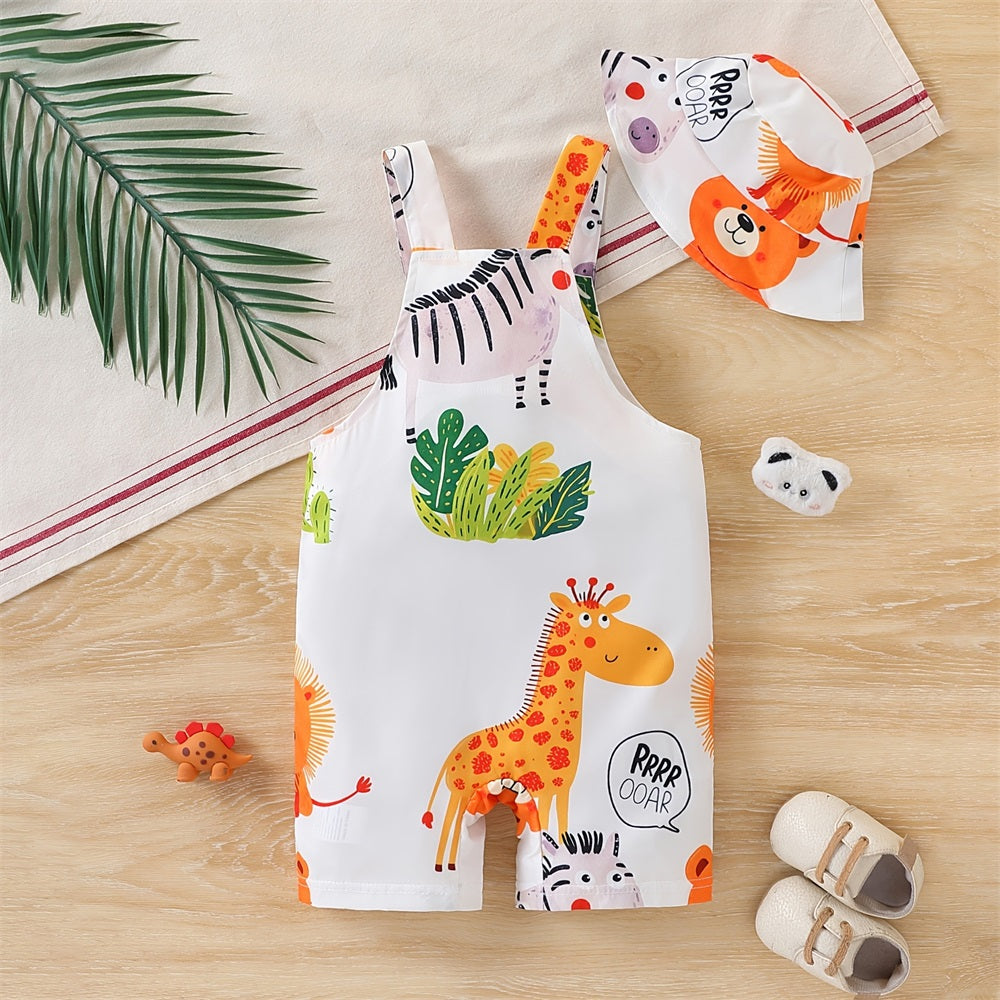2PCS Cartoon Animal Printed Baby Suspender Pants Set