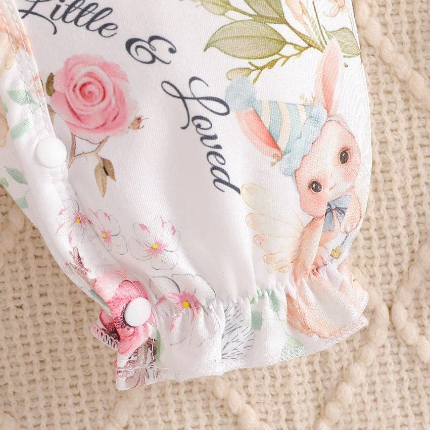 2PCS Charming Floral Printed Baby Girl Jumpsuit
