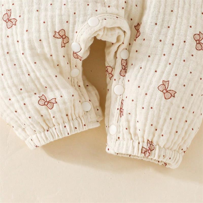 2PCS Little Bow Print Long Sleeve Baby Jumpsuit
