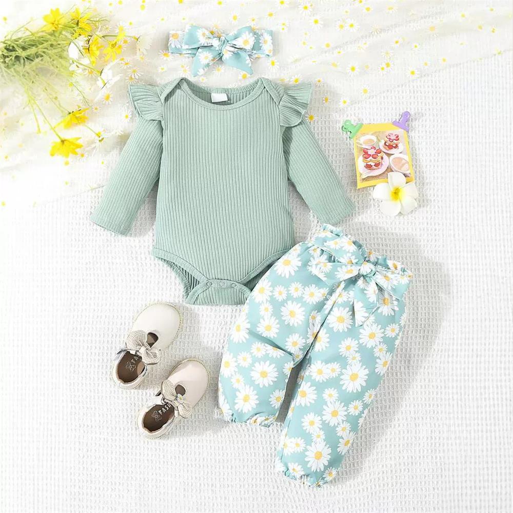 3PCS Comfy Floral Print Long Sleeve Baby Set