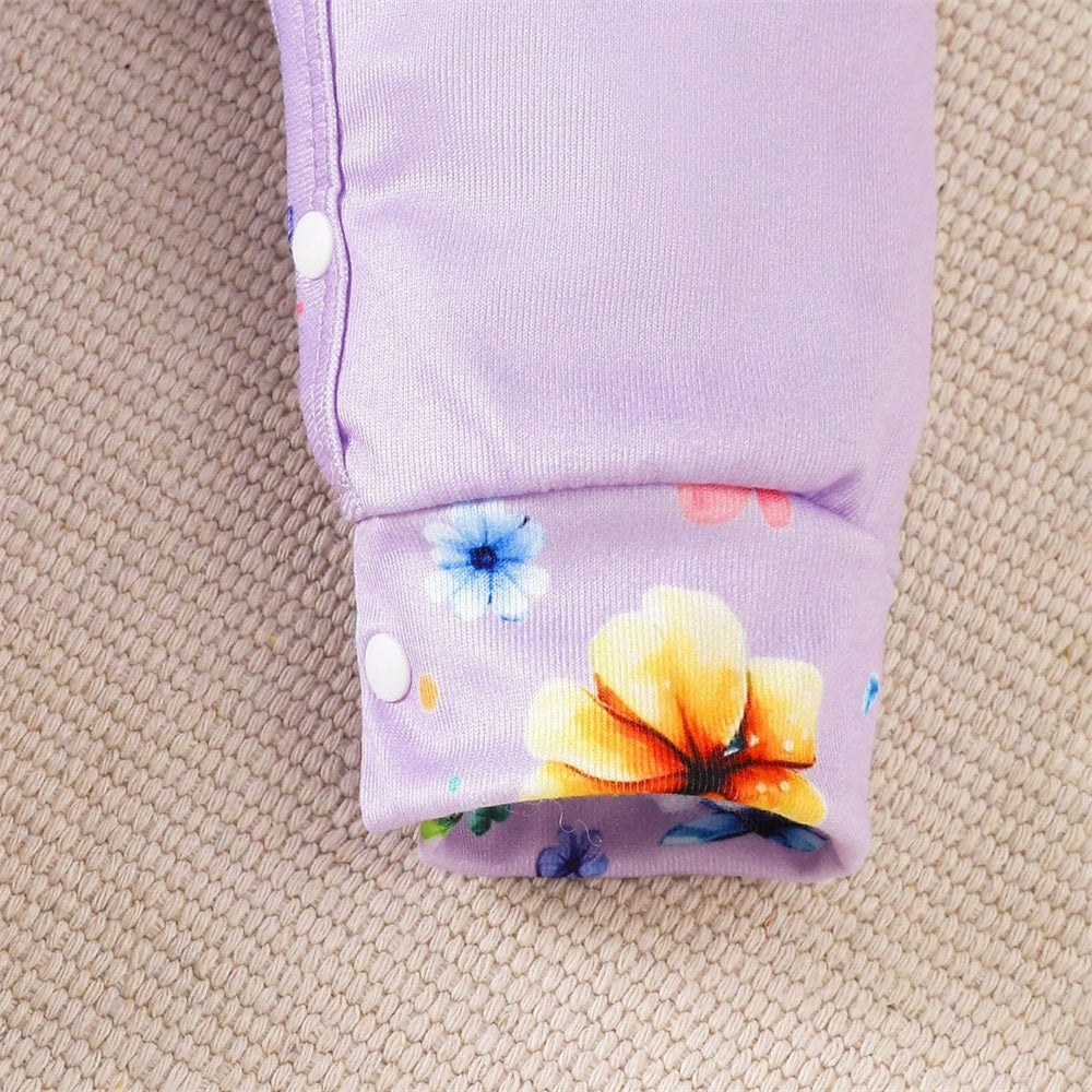 2PCS Elephant and Floral Print Long Sleeve Baby Jumpsuit