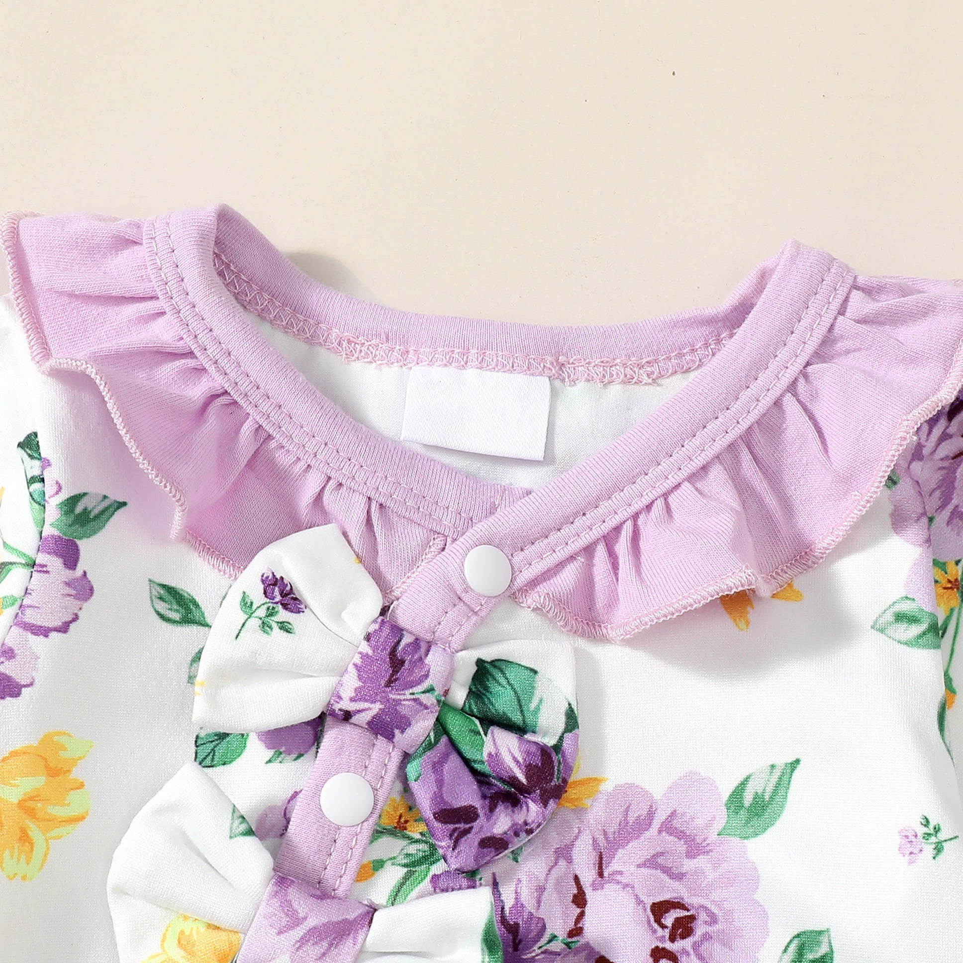 3PCS Floral Printed Ruffle Long Sleeve Baby Jumpsuit