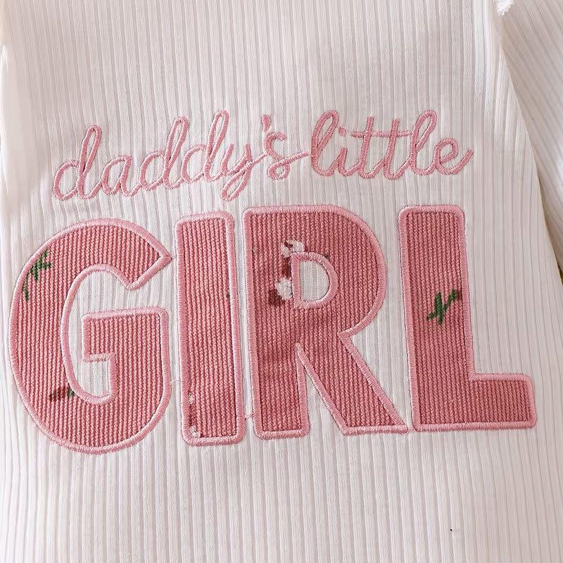 3PCS Chic Daddy's Little Girl Letter Embroidered Floral Printed Baby Set