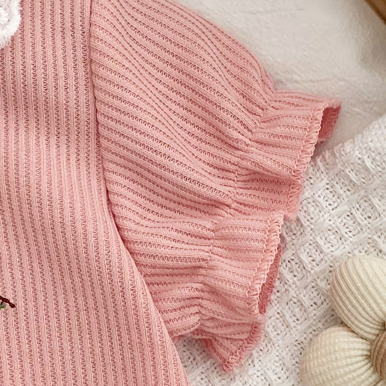 2PCS Pretty Floral Embroidery Short Sleeve Baby Girl Jumpsuit