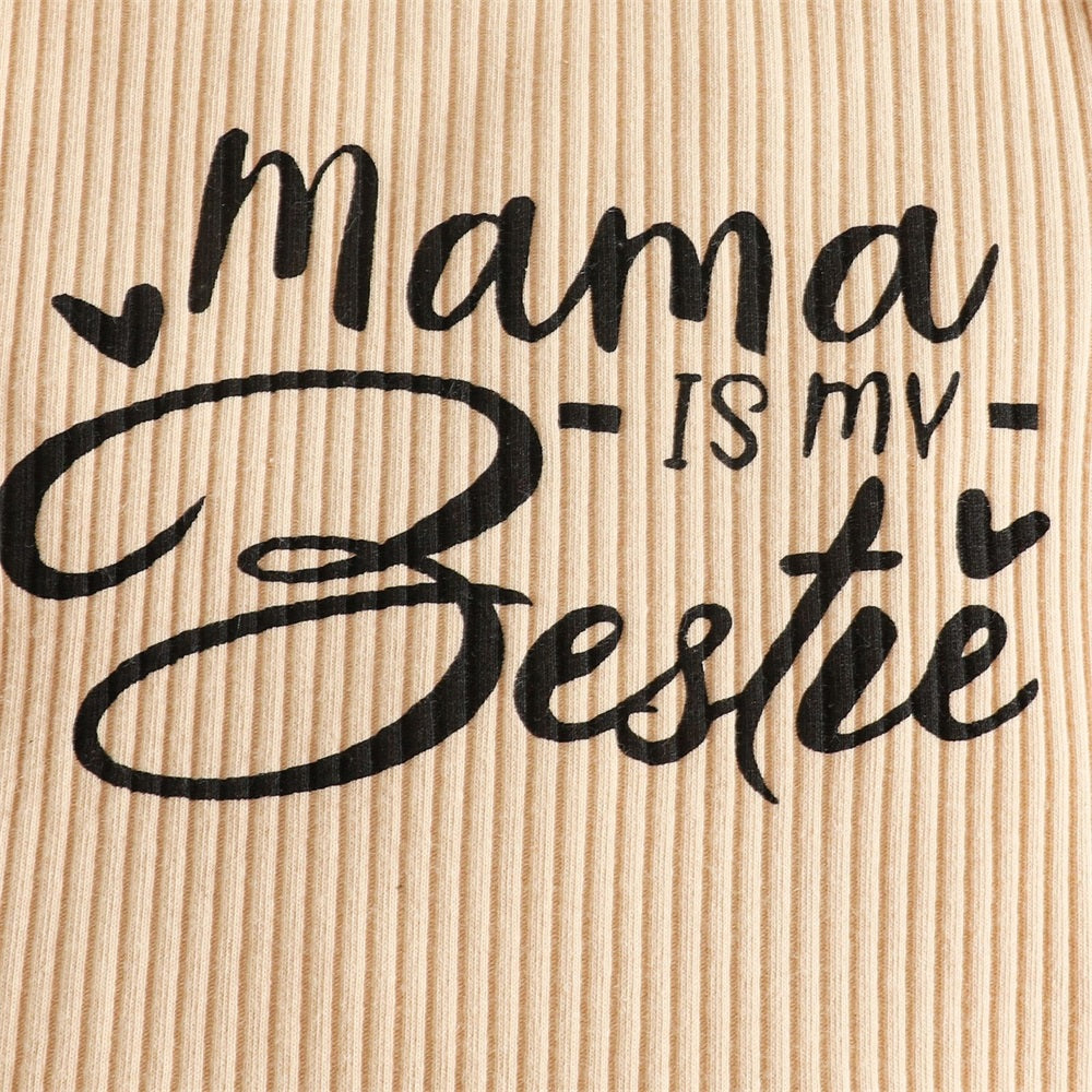 3PCS Mama Is My Bestie Letter Print Short Sleeve Baby Set