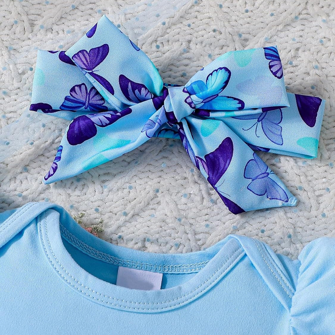 3PCS Itty Bitty & Pretty Letter Butterfly Printed Flounce Sleeve Baby Set