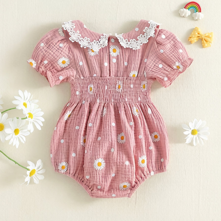 Sweet Daisy Print Puff Sleeve Baby Romper